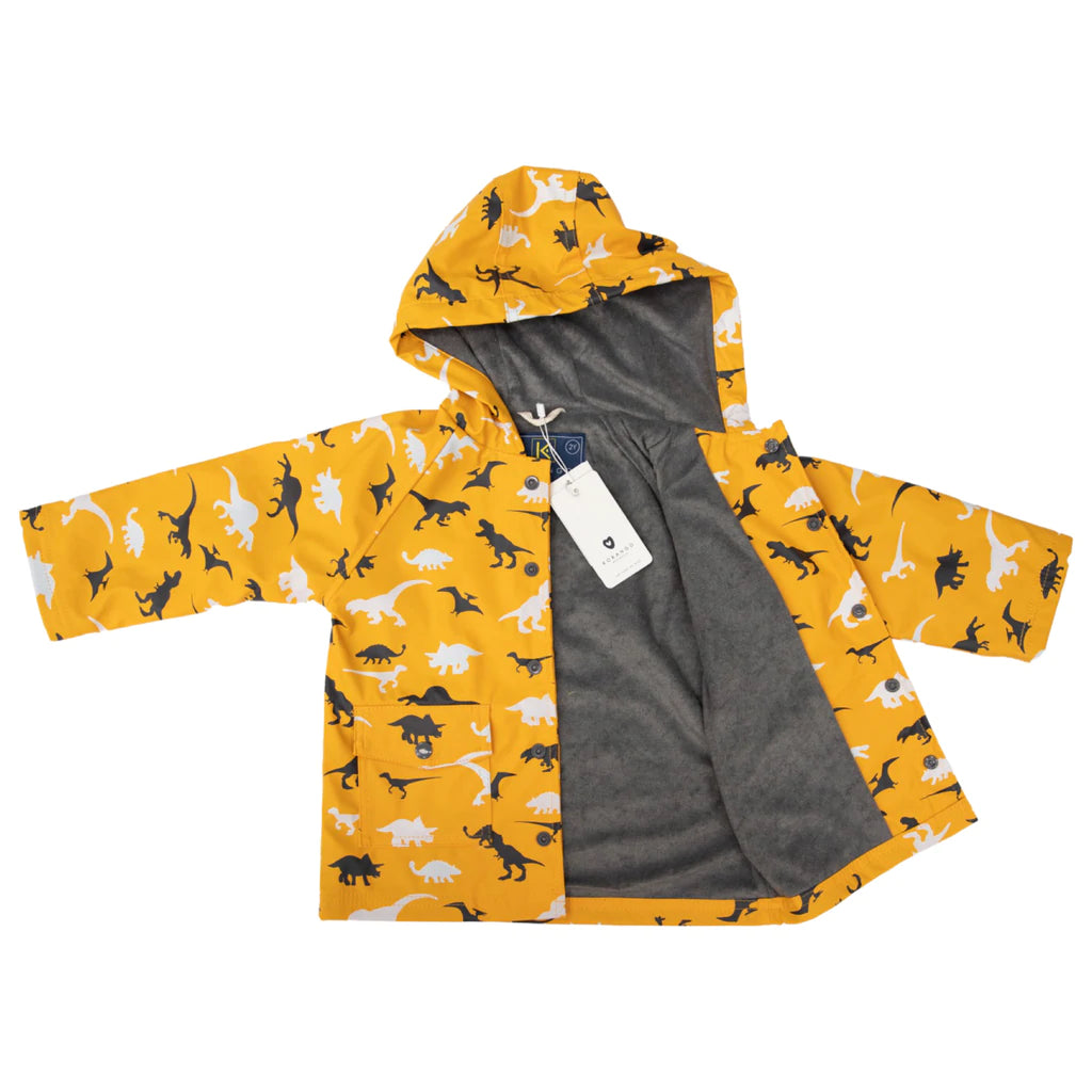 Korango Dino Colour Change Raincoat Mustard Canterbury Kids