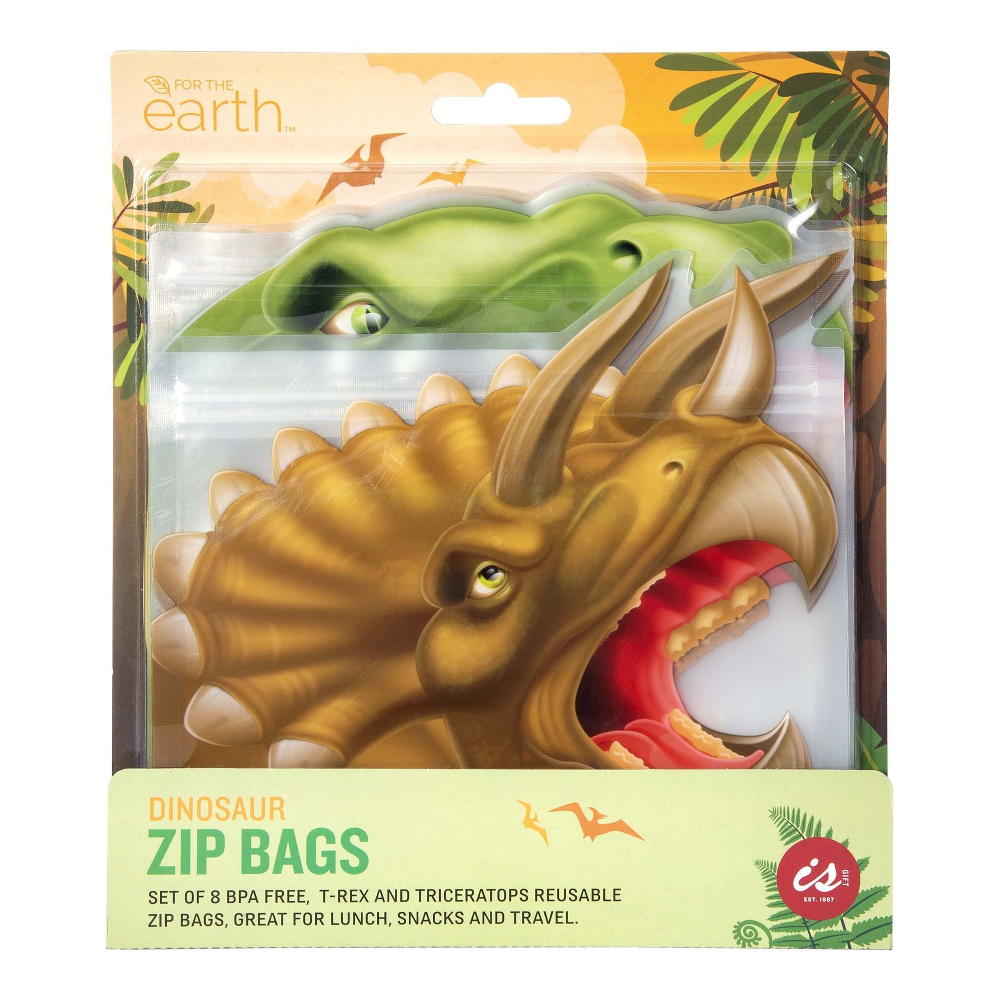 Zip Bag (Set of 8)- Dinosaurs Multi-Coloured