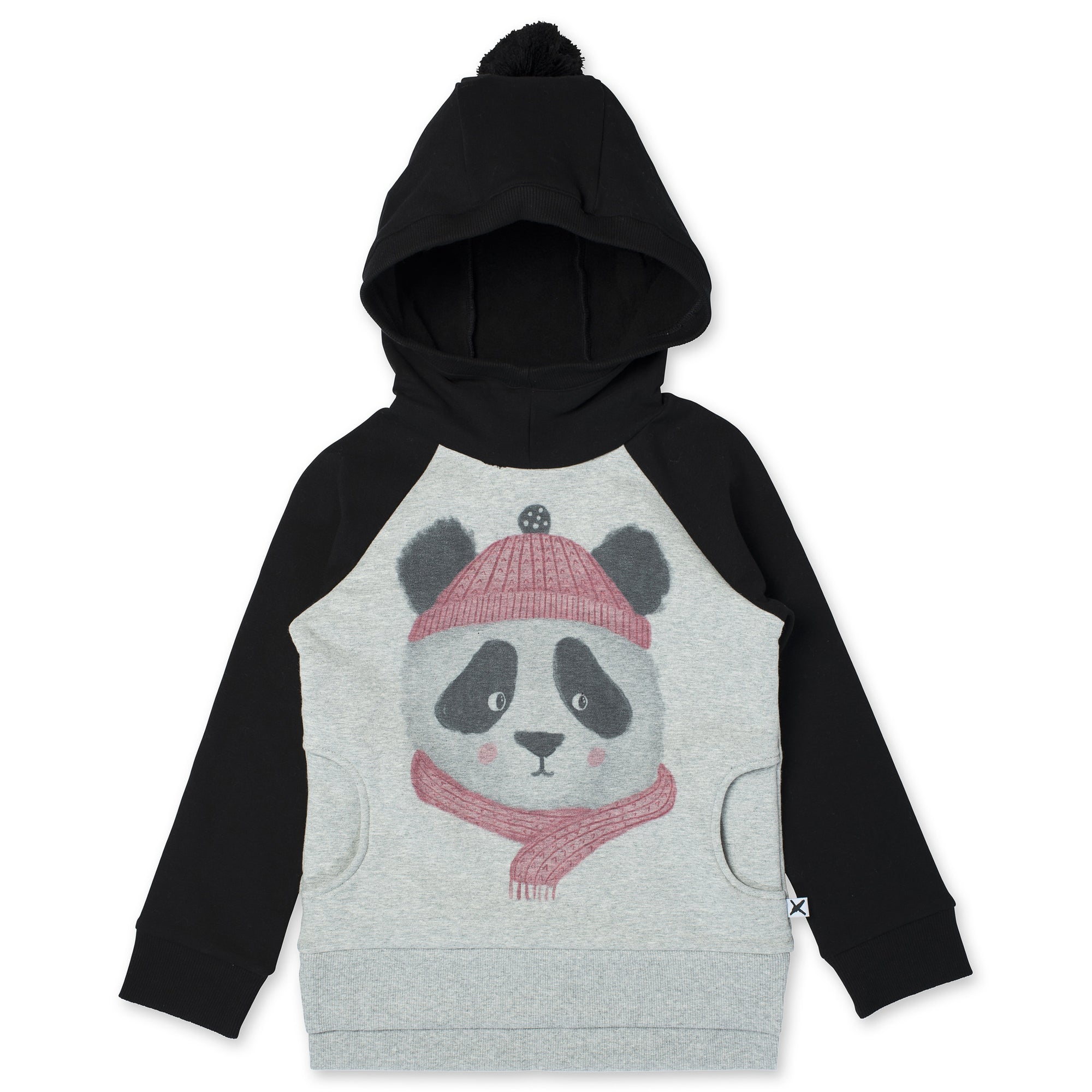 Minti Warm Panda Furry Hood - Grey Marle/Black