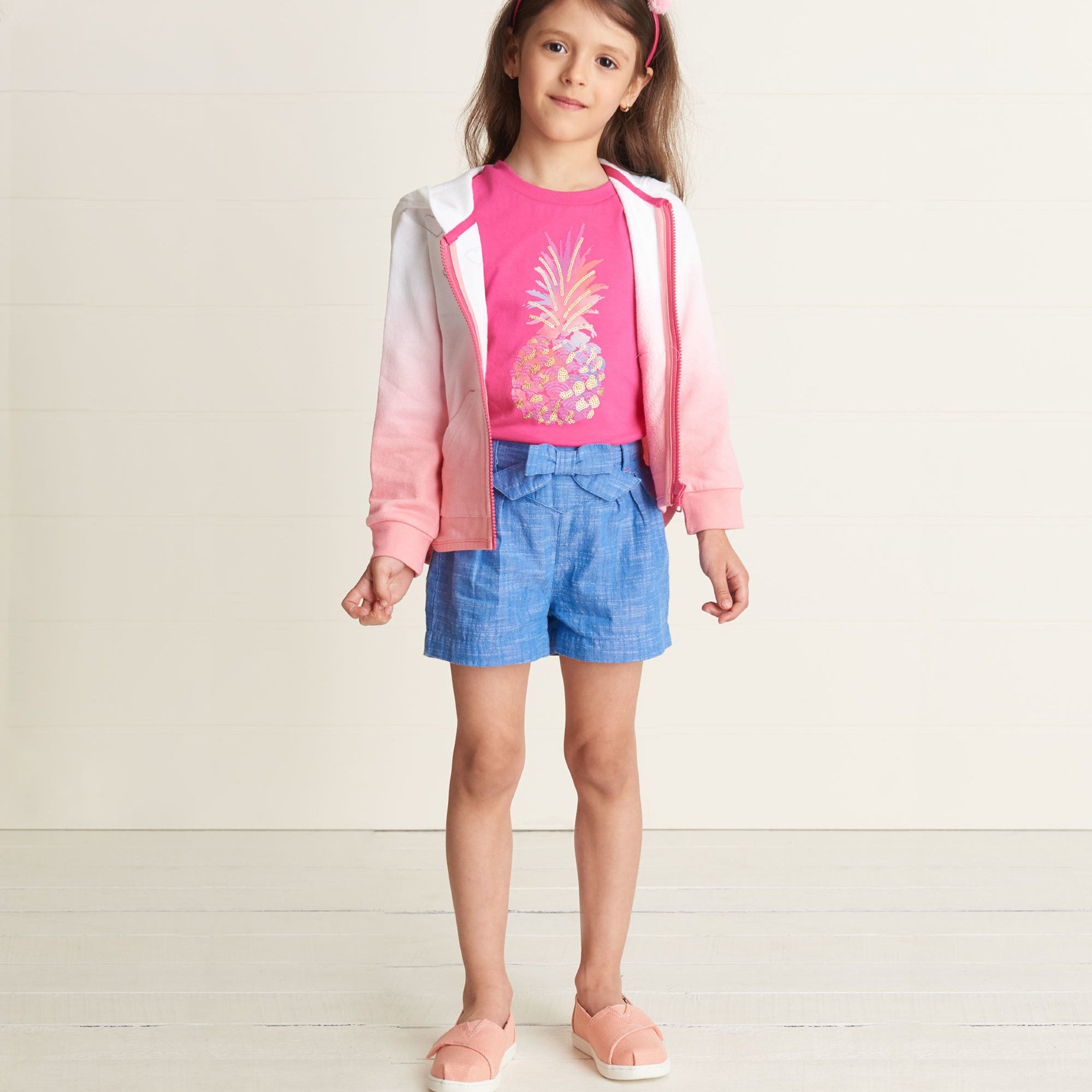 Hatley Girls Belted Chambray Paper Bag Shorts