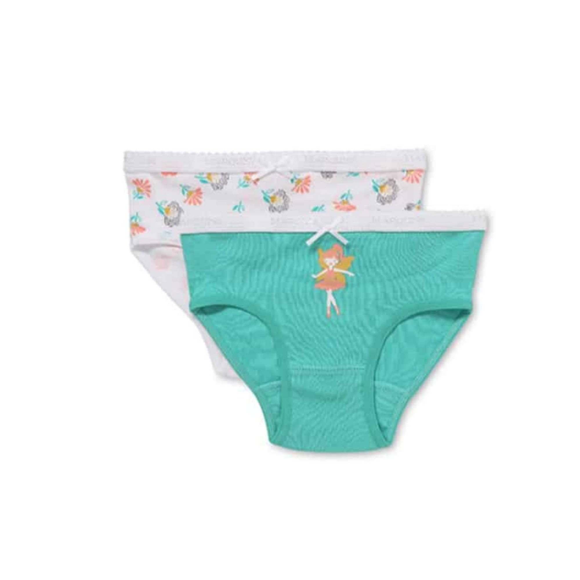 Marquise Fairy Garden Girls 2 Pack Underwear - Green/ Floral