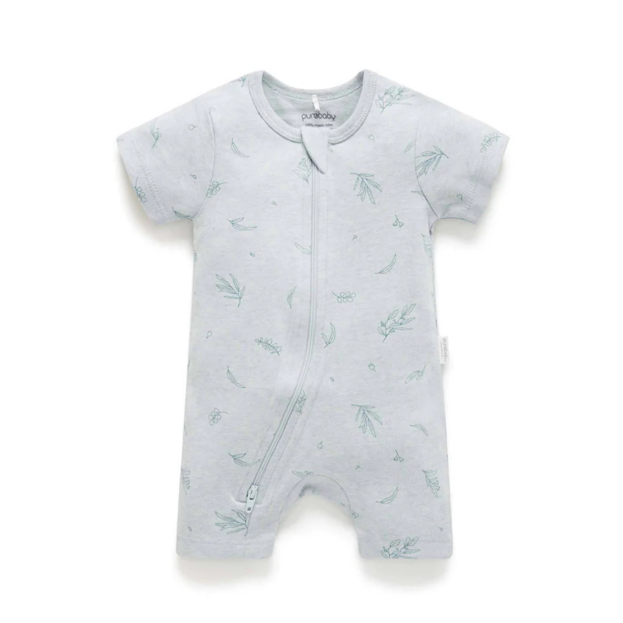 Purebaby Short Zip Growsuit - Mint Eucalyptus