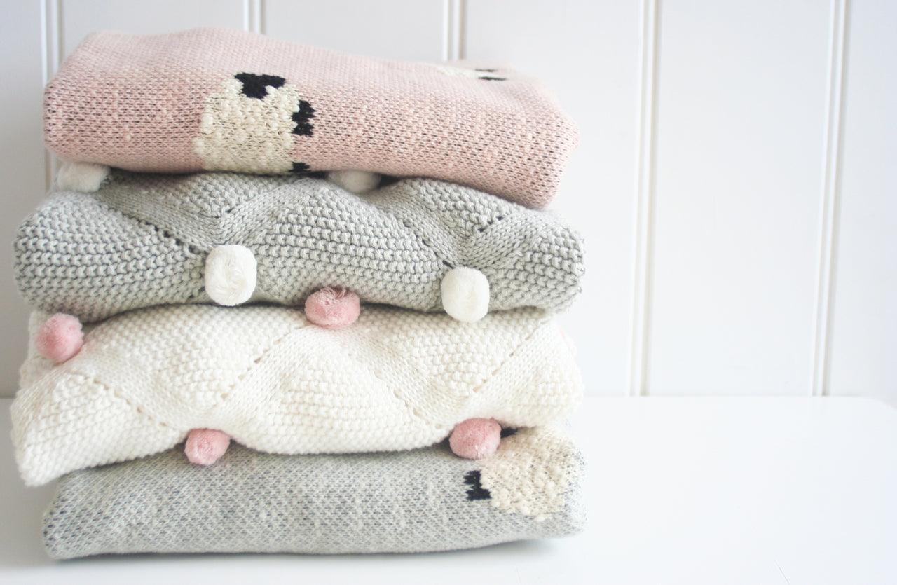 Alimrose &#39;Baa Baa&quot; Organic Knit Blanket -Pink - Blanket - Alimrose
