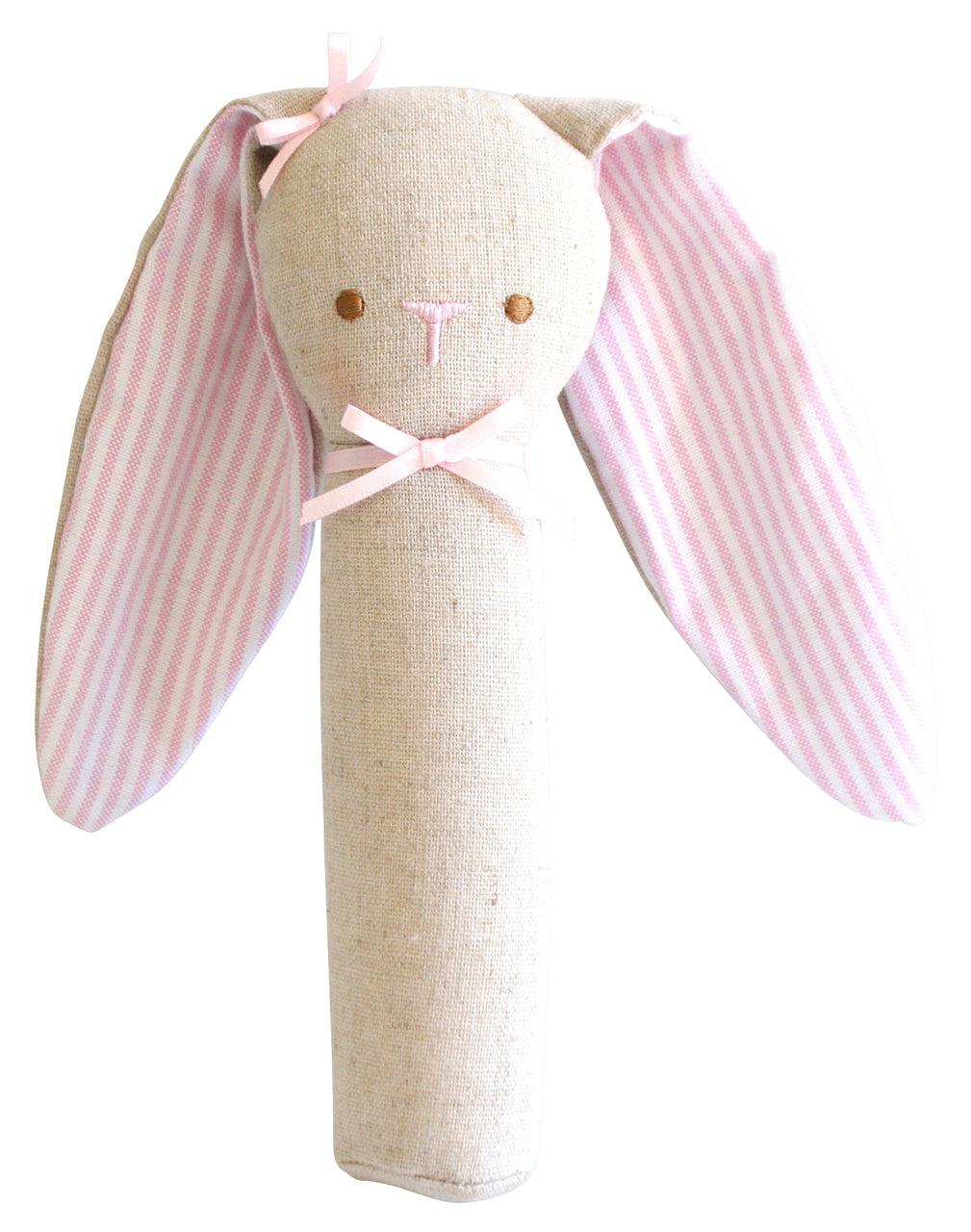 Alimrose Bunny Rattle & Squeaker - Pink Stripe Linen - Rattle - Alimrose