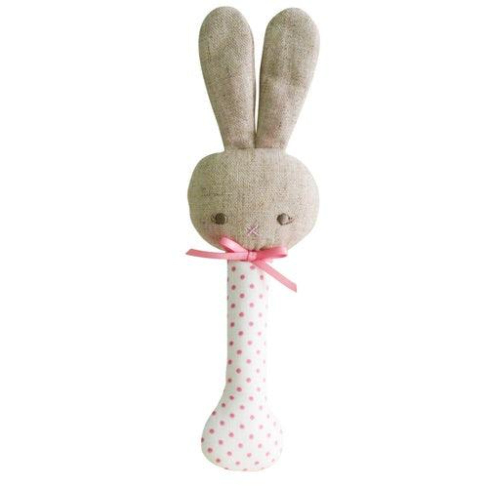 Alimrose Designs Bunny Stick Rattle Spot Pink on Ivory - Toys/Accessories - Alimrose