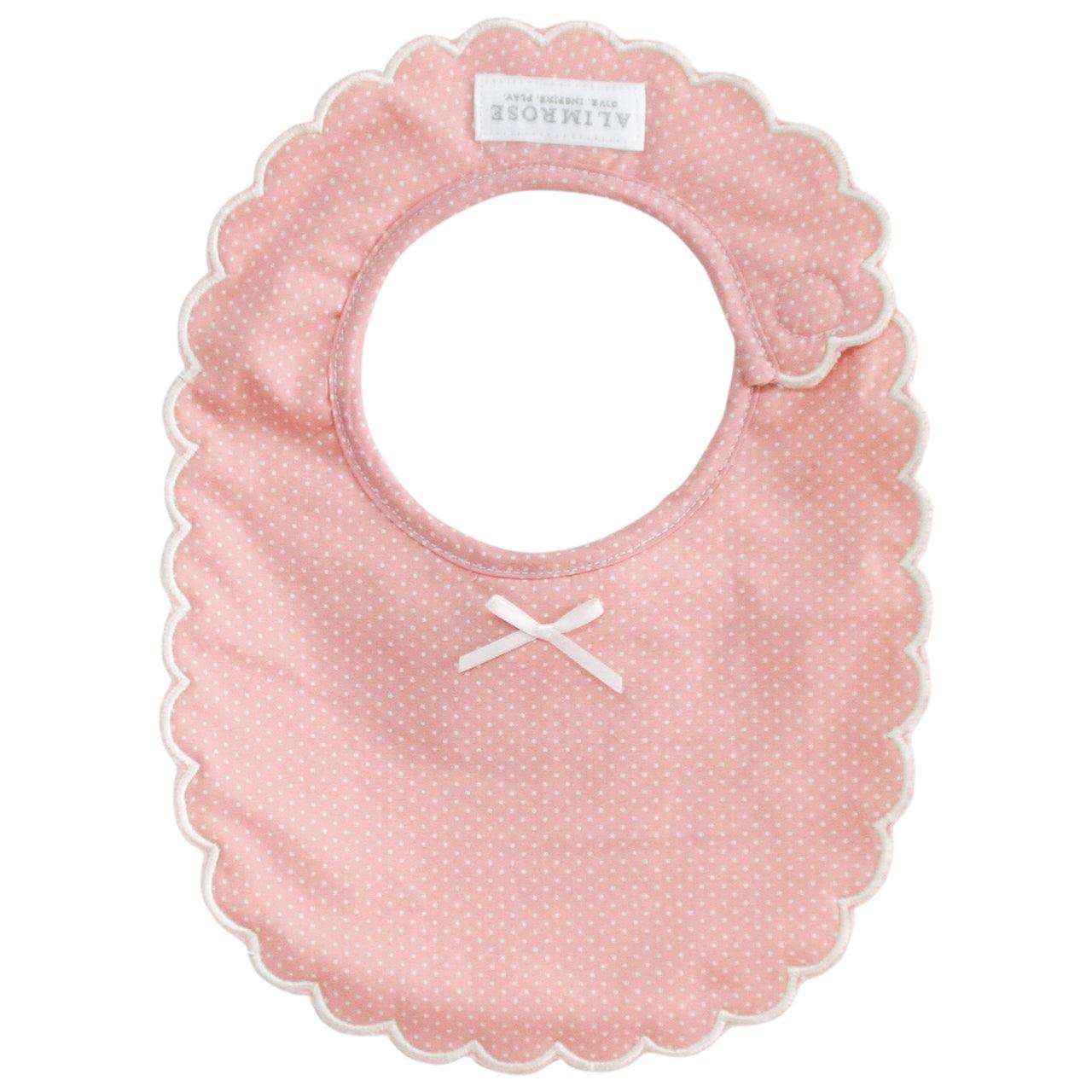 Alimrose Scallop Edge Bib Pink with Ivory Spot