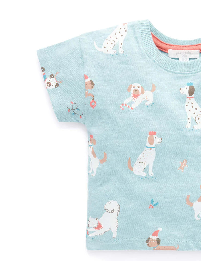 Purebaby Puppy Christmas T Shirt - Puppy Christmas Print