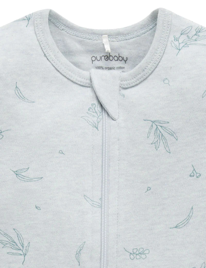 Purebaby Short Zip Growsuit - Mint Eucalyptus