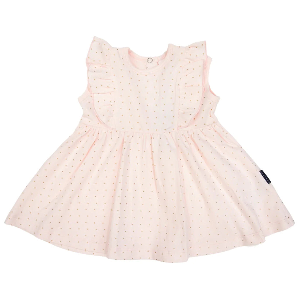 Korango Gold Spot Cotton  Frill Dress - Light Pink
