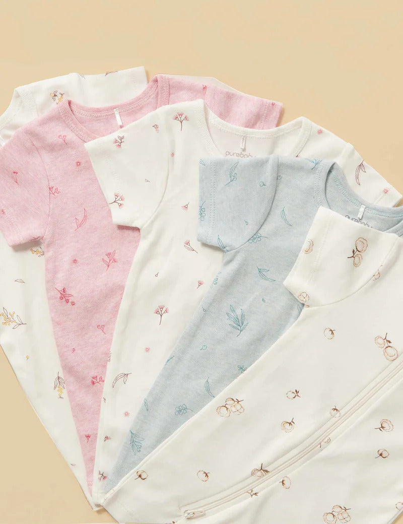 Purebaby Short Zip Growsuit - Vanilla Blossom