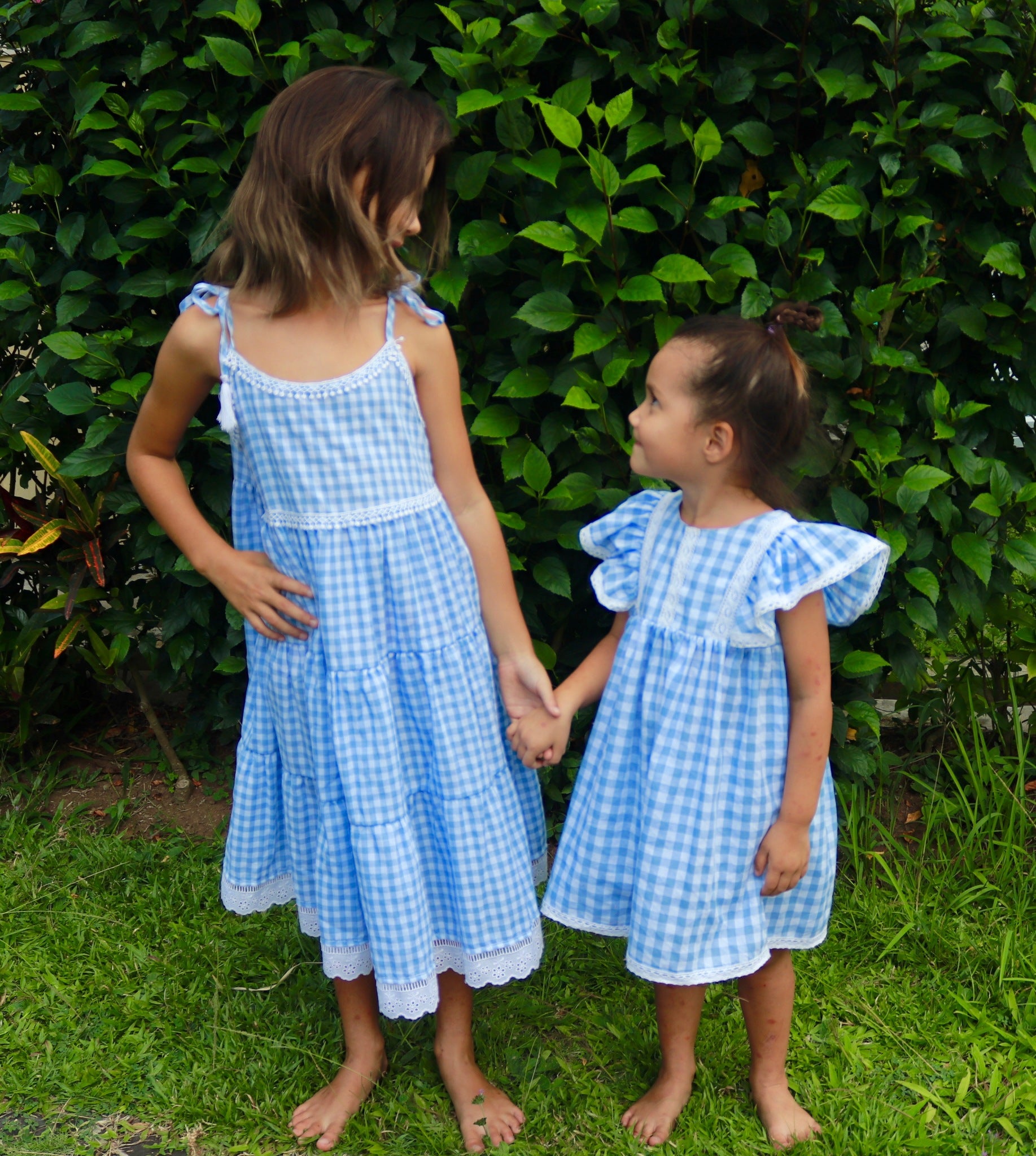 Bela & Nuni Gingham Blue Dress Layers Lace