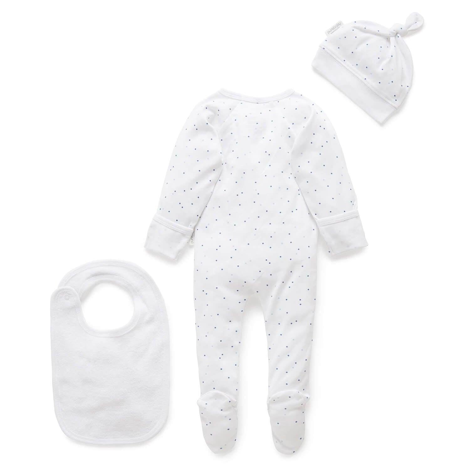 Purebaby 3 Piece Set Pale - Blue Spot - Baby & Toddler Clothing - Purebaby