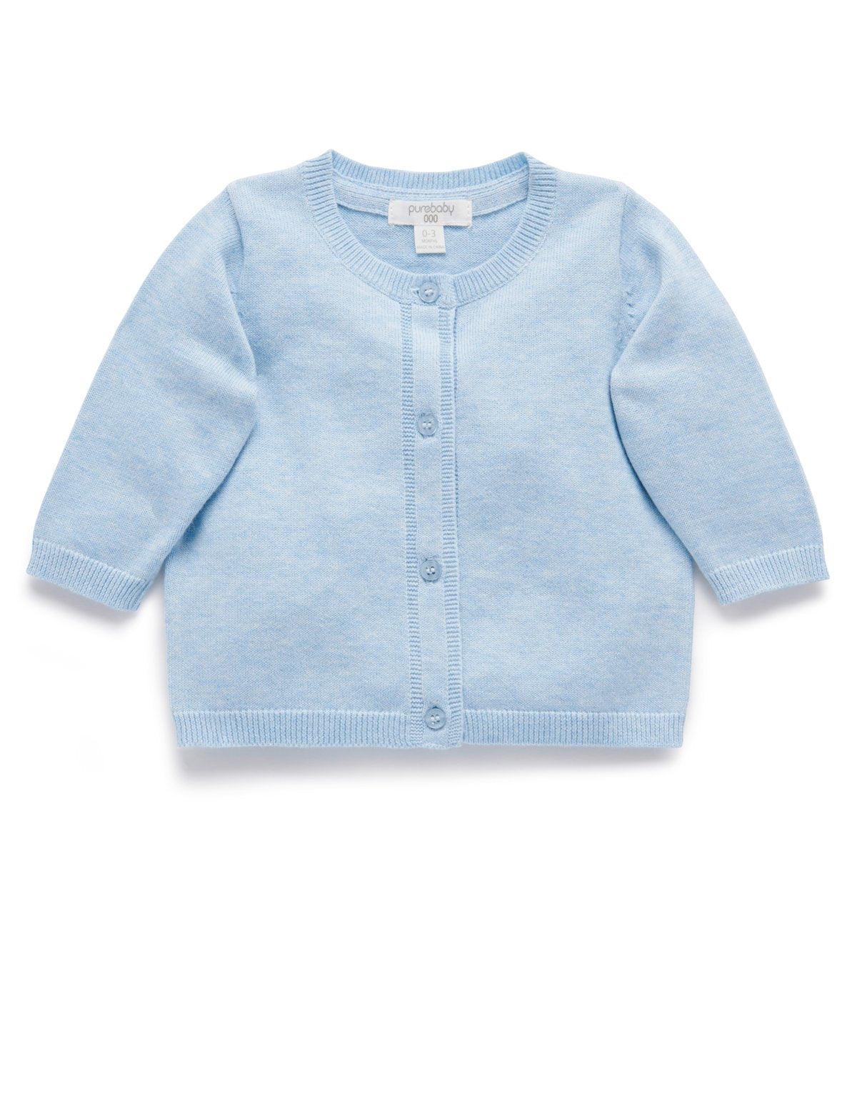 Purebaby Essential Cardigan - Melange Blue - Baby - Purebaby