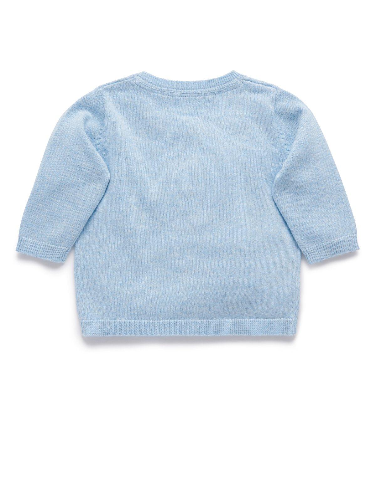 Purebaby Essential Cardigan - Melange Blue - Baby - Purebaby