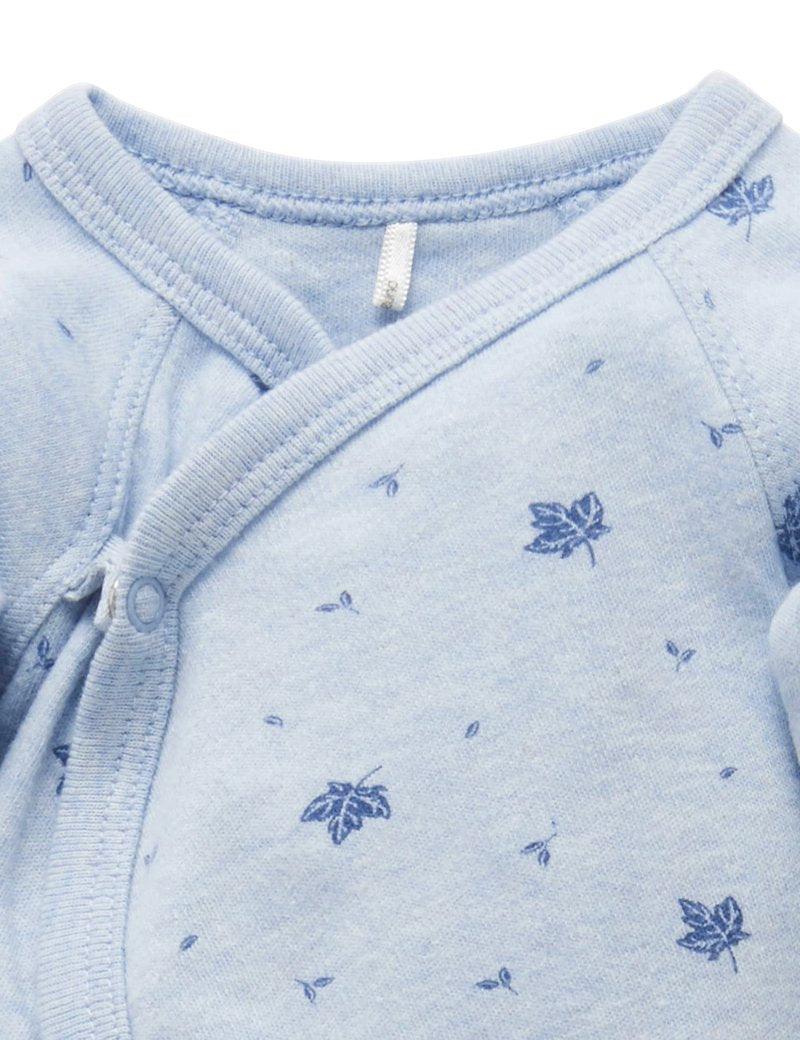 Purebaby Premie Crossover L/S Growsuit - Pale Blue Leaf