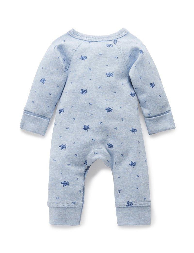 Purebaby Premi Crossover L/S Growsuit - Pale Blue Leaf - Baby - Purebaby