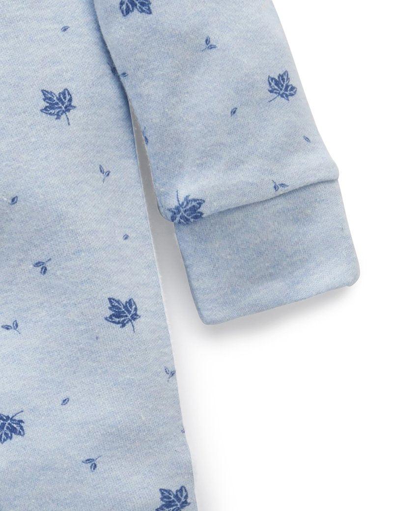 Purebaby Premi Crossover L/S Growsuit - Pale Blue Leaf - Baby - Purebaby