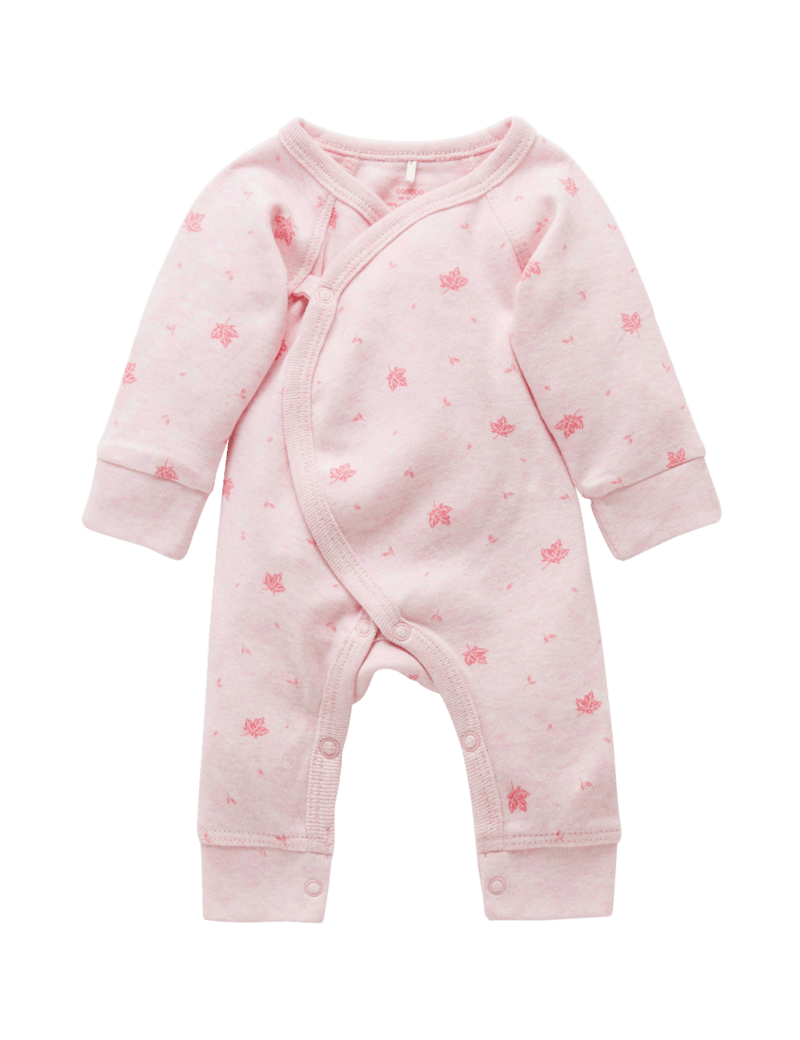 Purebaby Premi Crossover L/S Growsuit - Pale Pink Leaf - Baby - Purebaby