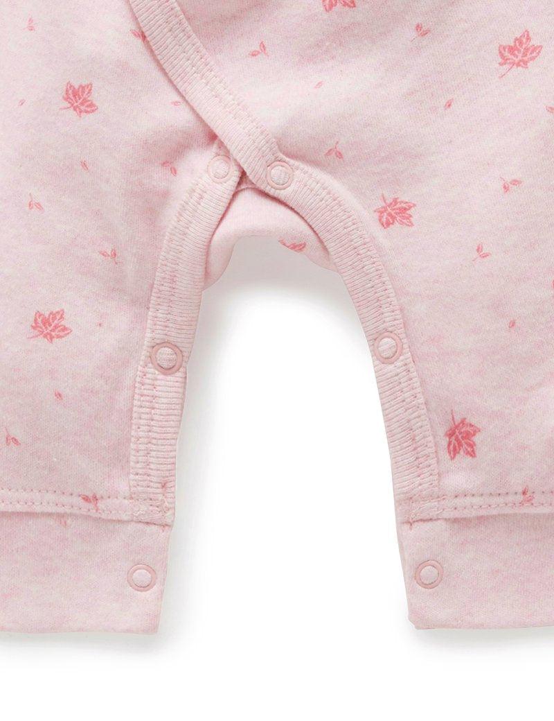 Purebaby Premi Crossover L/S Growsuit - Pale Pink Leaf - Baby - Purebaby