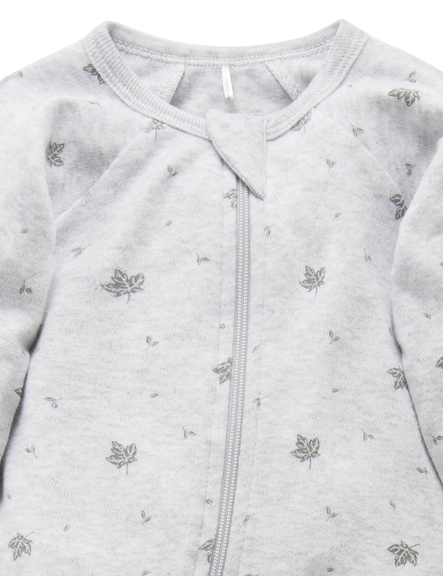 Purebaby Pale Grey Leaf Zip Growsuit